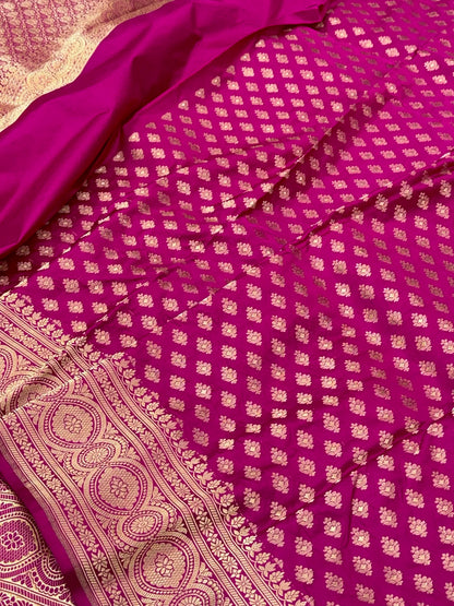 Hot Pink Pure Katan Mulberry Silk Handloom Banarasi Saree | Timeless Banarasi Elegance