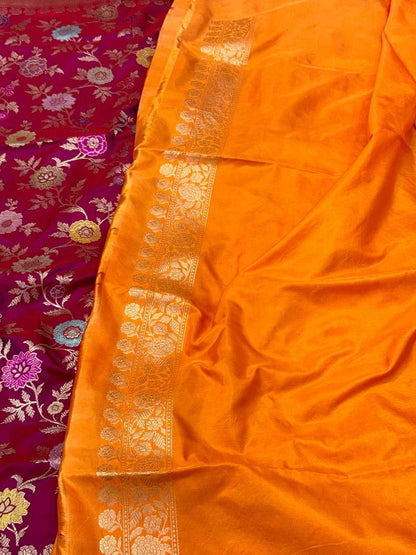 Raspberry Pink Pure Katan Silk & Pure Mulberry Silk Kadhwa Authentic Premium Banarasi Saree