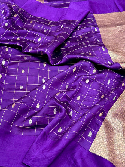 Purple Pure Raw Mango Silk Banarasi | Kadhwa Weave | Handwoven Contemporary Saree