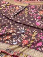 Wine Pure Muslin Cotton Jamdani Handloom Banarasi Saree -Ektara Technique