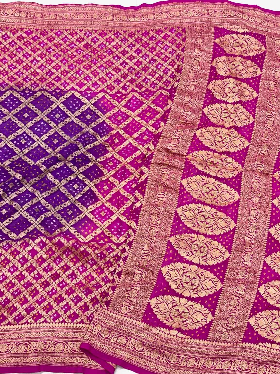 Rani Pink Pure Chiffon Georgette Soft Drape Lightweight Bandhej Saree | Handloom Banarasi Saree