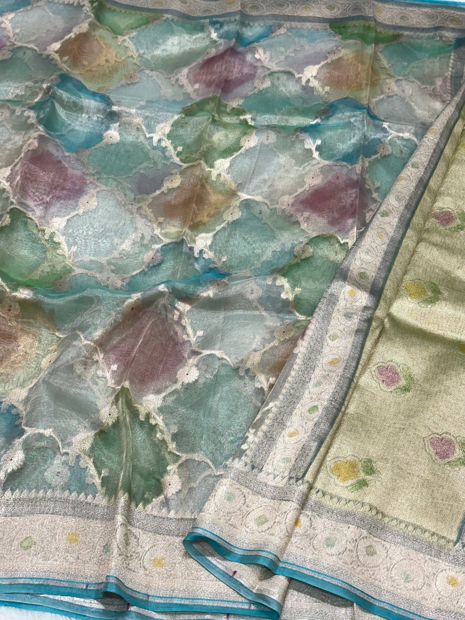 Blue Pure Mulberry Tissue Silk Handloom Banarasi Saree |Ektara Weave|