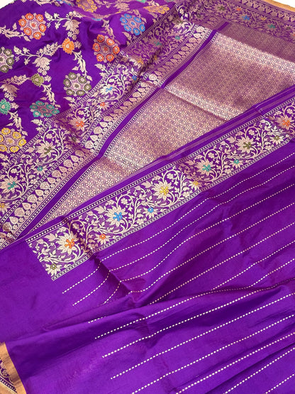 Purple Pure Katan Silk Handwoven Banarasi Saree |Kadhuwa|