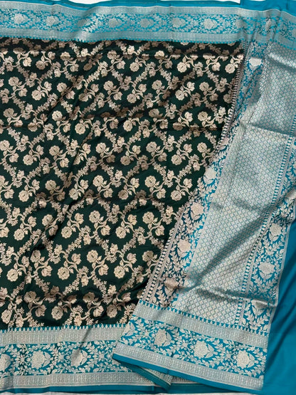 Dark Green/Teal Green Pure Katan Silk Saree - Pure Mulberry Silk Saree Handloom Banarasi Saree