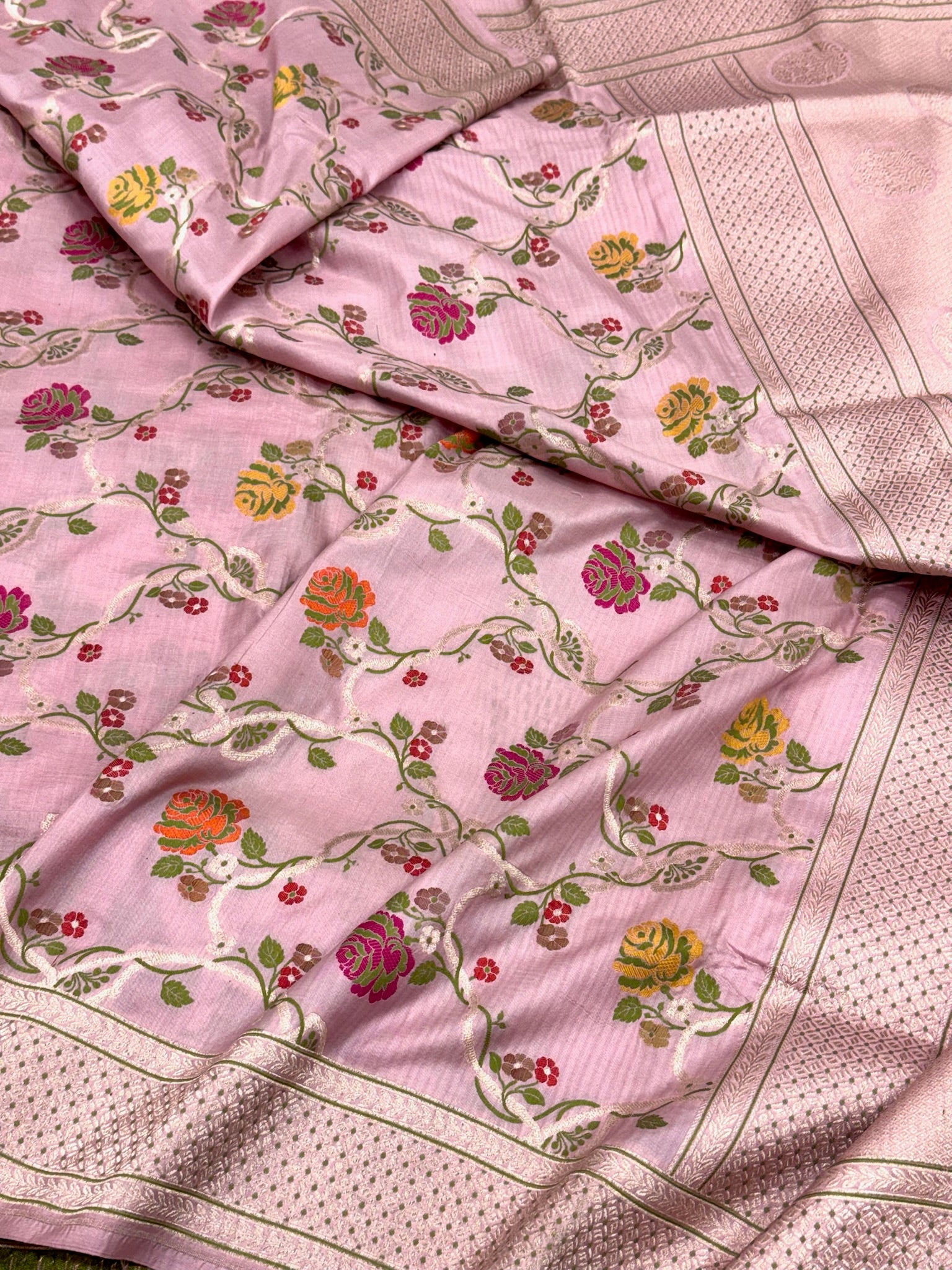 Onion Pink Pure Mulberry Katan Silk Handloom  Banarasi Saree