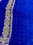 Blue Pure Chiffon Khaddi Georgette Banarasi Bandhej Handwoven Saree