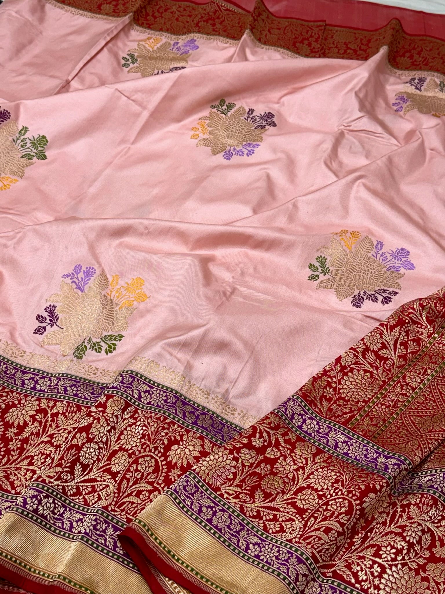 Powder Pink Pure Katan Mulberry Silk Handwoven Banarasi Saree - The Statement Six Yards