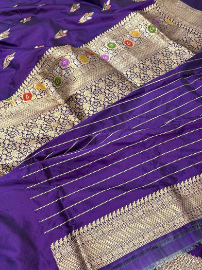 Purple Katan Silk Pure Handwoven Saree