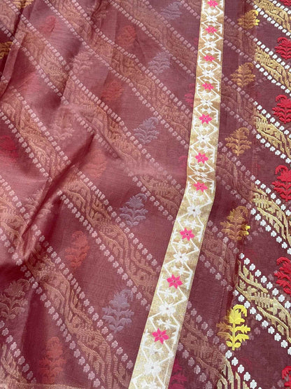 Aqua Green Pure Kora Organza Silk Ektara Handwoven Banarasi Saree