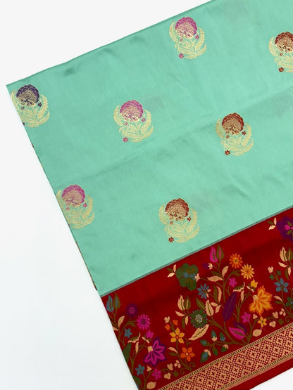 Sea Green Pure Katan Silk Handwoven Saree