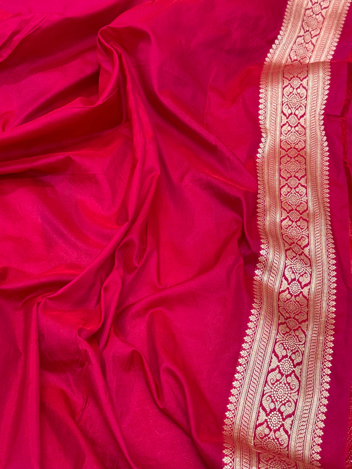 Red Pure Katan Mulberry Silk Handloom Banarasi Meenakari Saree - Modern Jaal