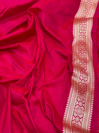Red Pure Katan Mulberry Silk Handloom Banarasi Meenakari Saree - Modern Jaal