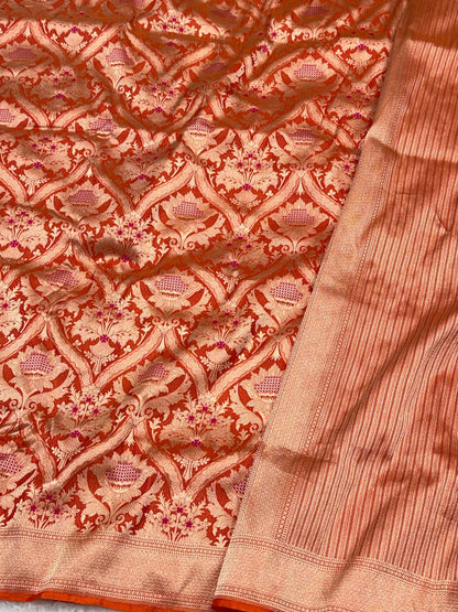 Rani Pink Pure Katan Silk Handwoven Vintage Banarasi Brocade Saree