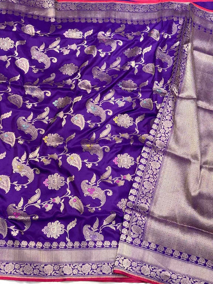 Purple Pure Katan Silk - Pure Mulberry Silk Kadhwa Technique ( Handwoven ) Banarasi Saree