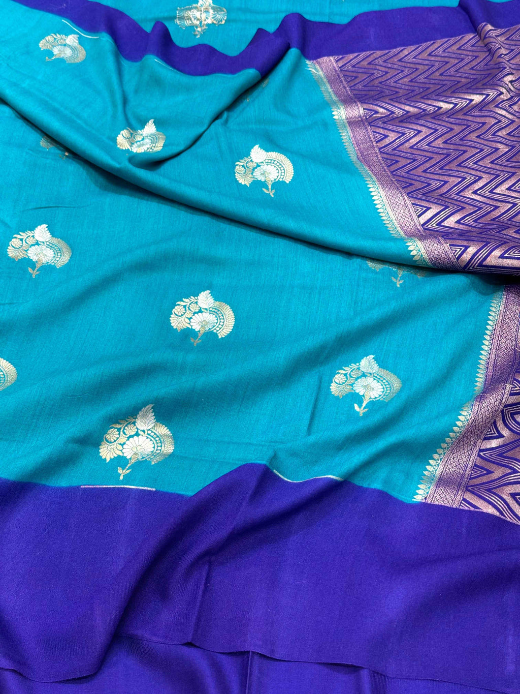 Purple Pure Mulberry Muga And Satin Silk Banarasi Saree - Lightweight