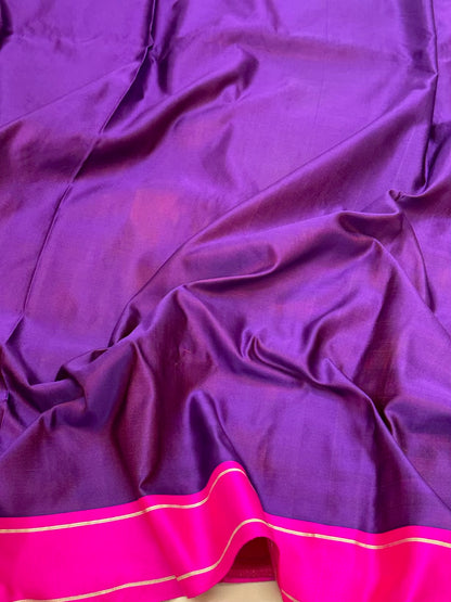Purple Pure Satin Silk Handwoven | Kadhwa Technique | Tanchoi Banarasi Saree