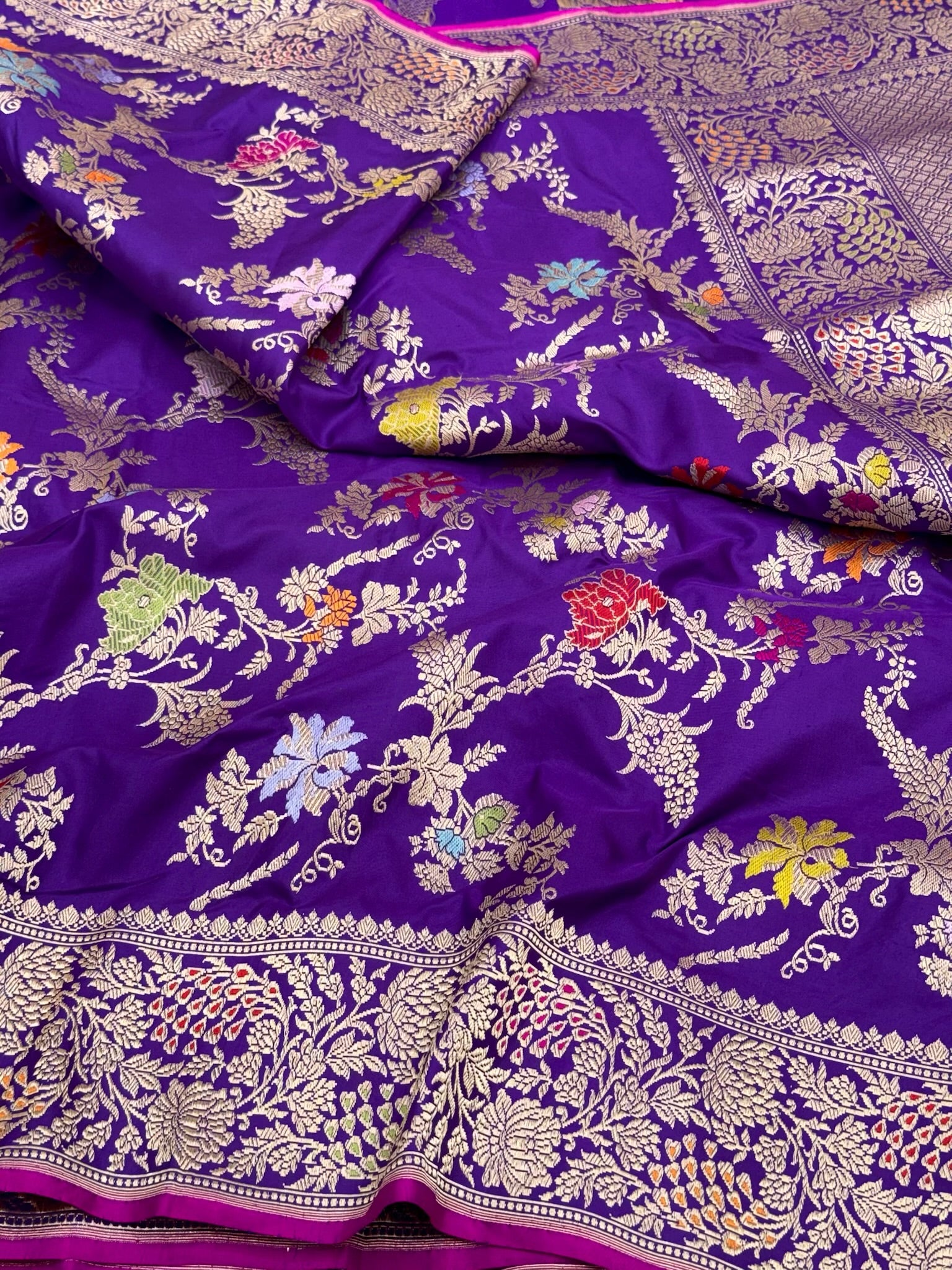 Purple Luxury Banarasi Saree | Pure Mulberry Silk & Pure Double Katan Silk - Kadhwa Banarasi Saree