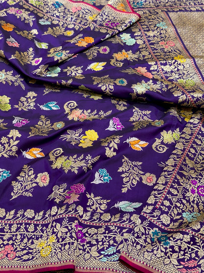 Purple Pure Mulberry Katan Silk | Kadhwa Weave | Handwoven Banarasi Saree - The Luxe Drape