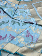 Blue Pure Katan Silk Handwoven Banarasi Saree