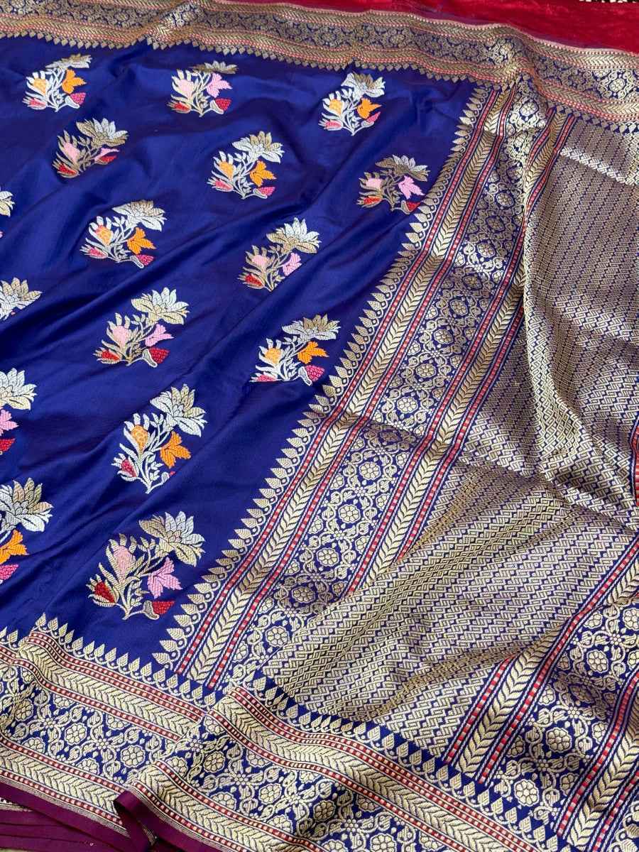 Reddish Orange Ektara Weave Pure Katan Silk Handwoven Banarasi Saree