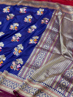 Reddish Orange Ektara Weave Pure Katan Silk Handwoven Banarasi Saree