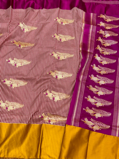 Magenta Pink Pure Katan Mulberry Silk Handwoven Banarasi Contemporary Saree | Kadhwa Weave | The Modern Royal