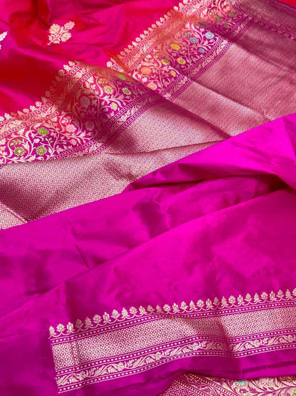 Pink Pure Katan Silk Handwoven Saree