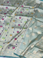 Sea Green Pure Mulberry Katan Silk Handloom Banarasi Saree