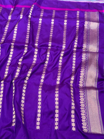 Aqua Green/Purple Pure Katan Mulberry Silk Handwoven Ektara Banarasi Silk Saree