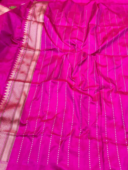 Peacock Blue Pure Katan Tissue Silk Ektara Handwoven Banarasi Saree