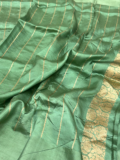 Green Banarasi Handwoven | Kadhwa Technique | Pure Raw Mango Silk Saree
