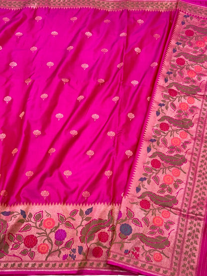 Rani Pink Pure Katan Mulberry Silk Handwoven | Kadhwa Technique | Banarasi Saree Saree - Timeless, Reimagined