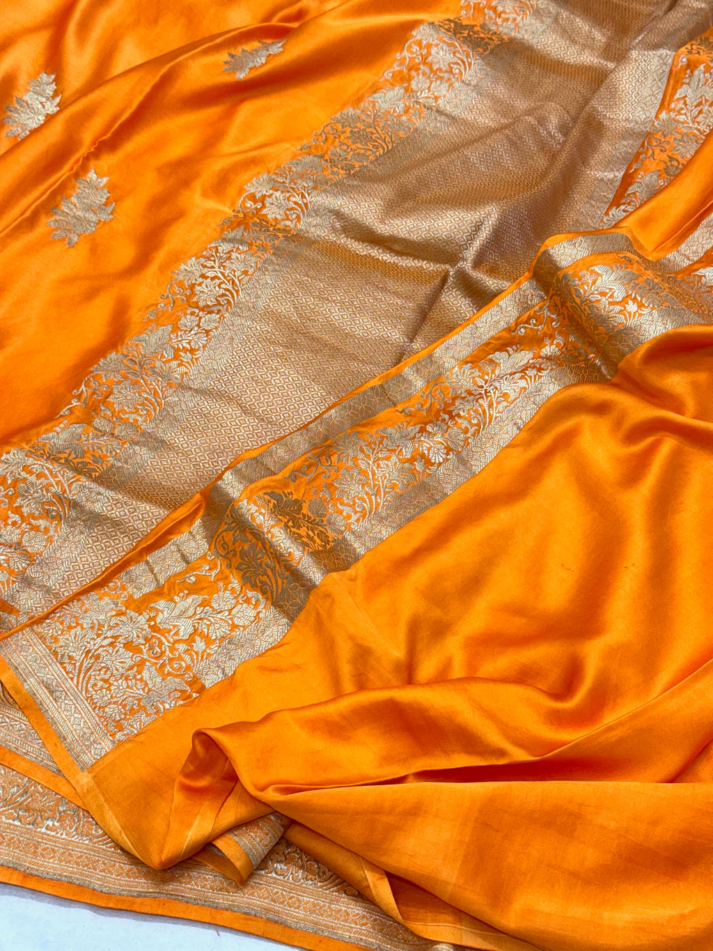 Orange Mashru Satin Silk Saree