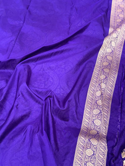 Purple Pure Mulberry Silk & Pure Katan Silk Handloom Banarasi Saree - Brocade