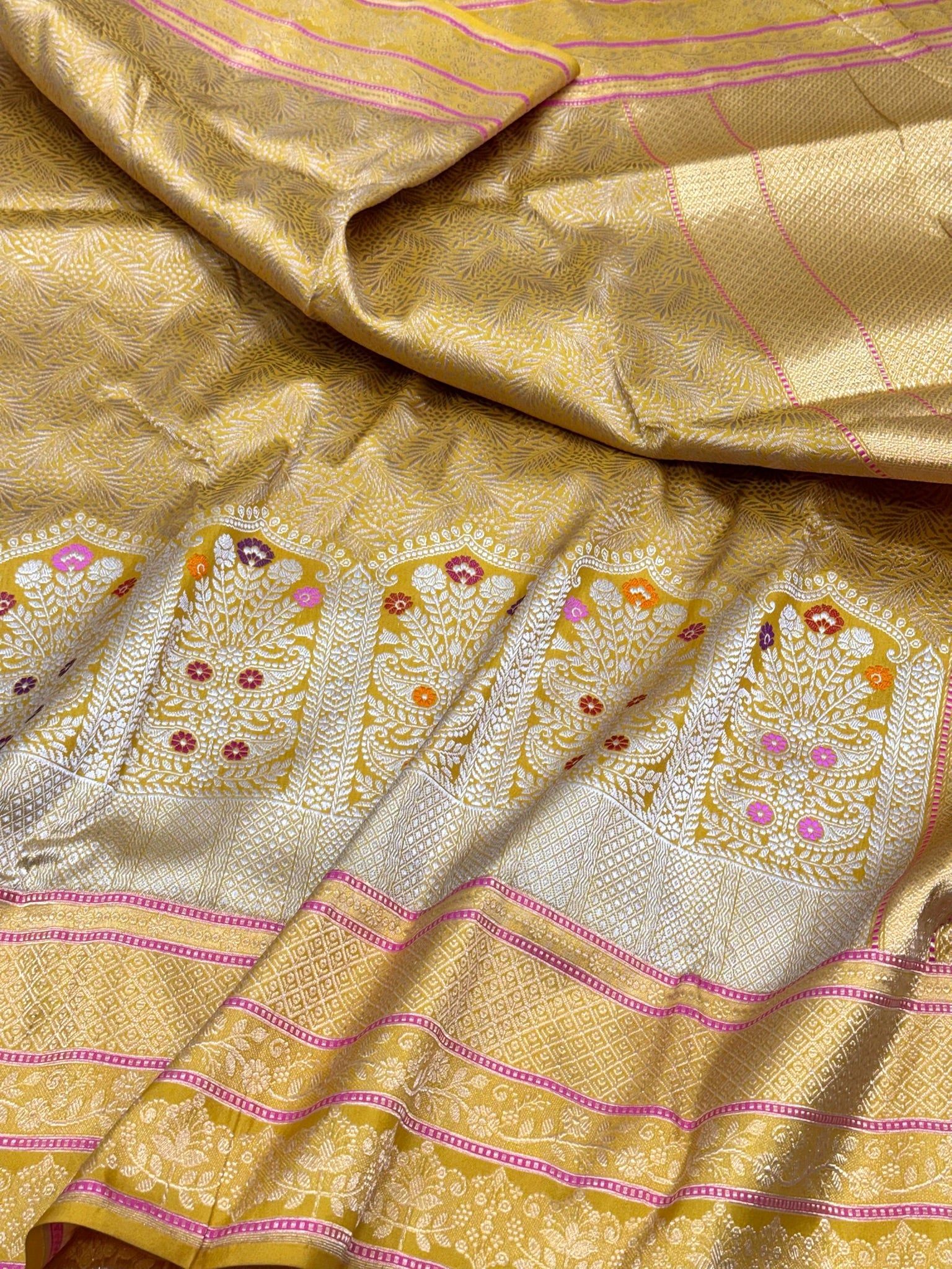 Mustard Yellow Pure Mulberry Katan Silk Handwoven Banarasi Saree |Brocade|