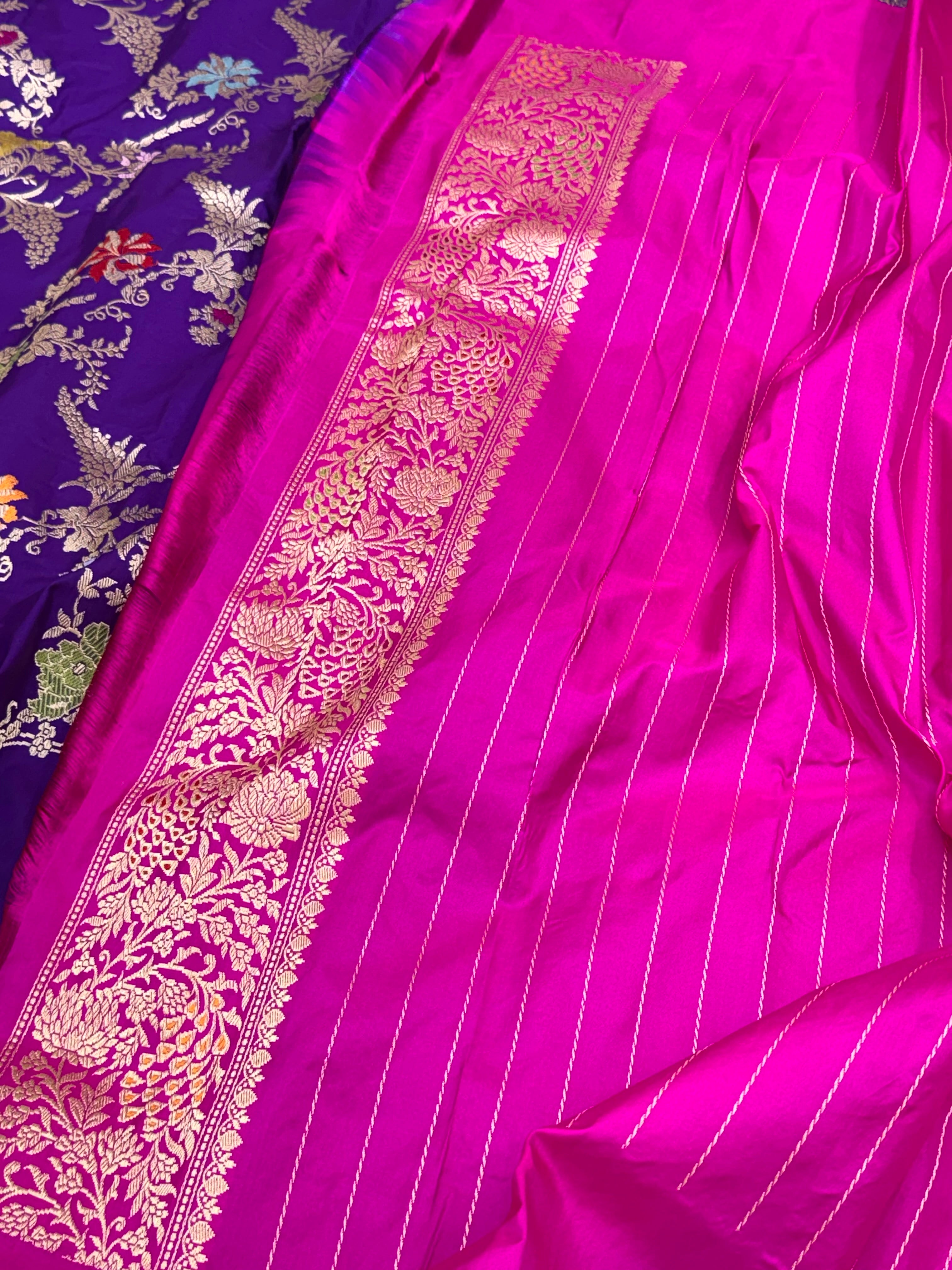 Purple Luxury Banarasi Saree | Pure Mulberry Silk & Pure Double Katan Silk - Kadhwa Banarasi Saree