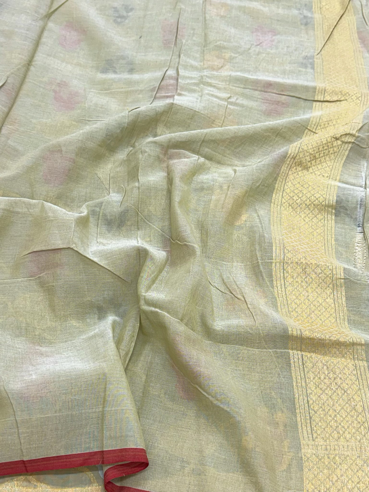 Pastel Pista Green Handloom Ektara Banarasi Saree | Pure Muslin Cotton Jamdani Banarasi Saree