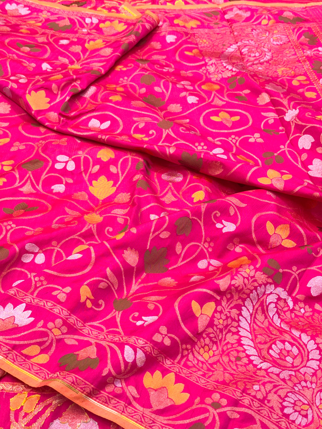Pink Pure Mulberry Katan Silk Jamdani Handwoven Banarasi Saree