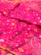 Pink Pure Mulberry Katan Silk Jamdani Handwoven Banarasi Saree
