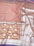 Peach Pure Kora Silk Handwoven Banarasi Half & Half Saree