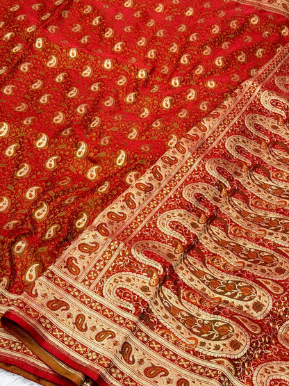 Red Pure Satin Silk Handwoven Banarasi  Saree |Tanchoi|