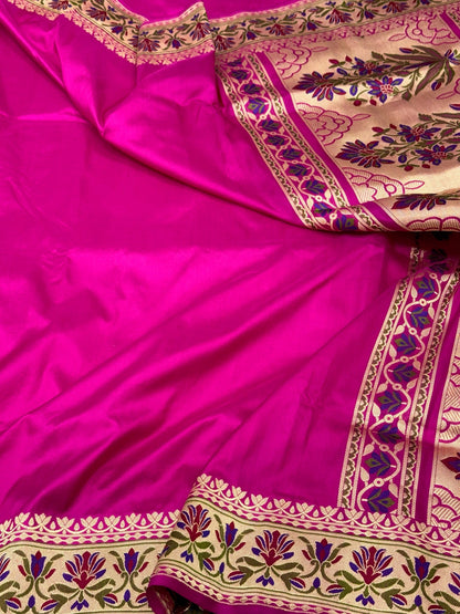 Rani Pink Pure Katan Silk Handwoven Banarasi Saree | Soft Drape |