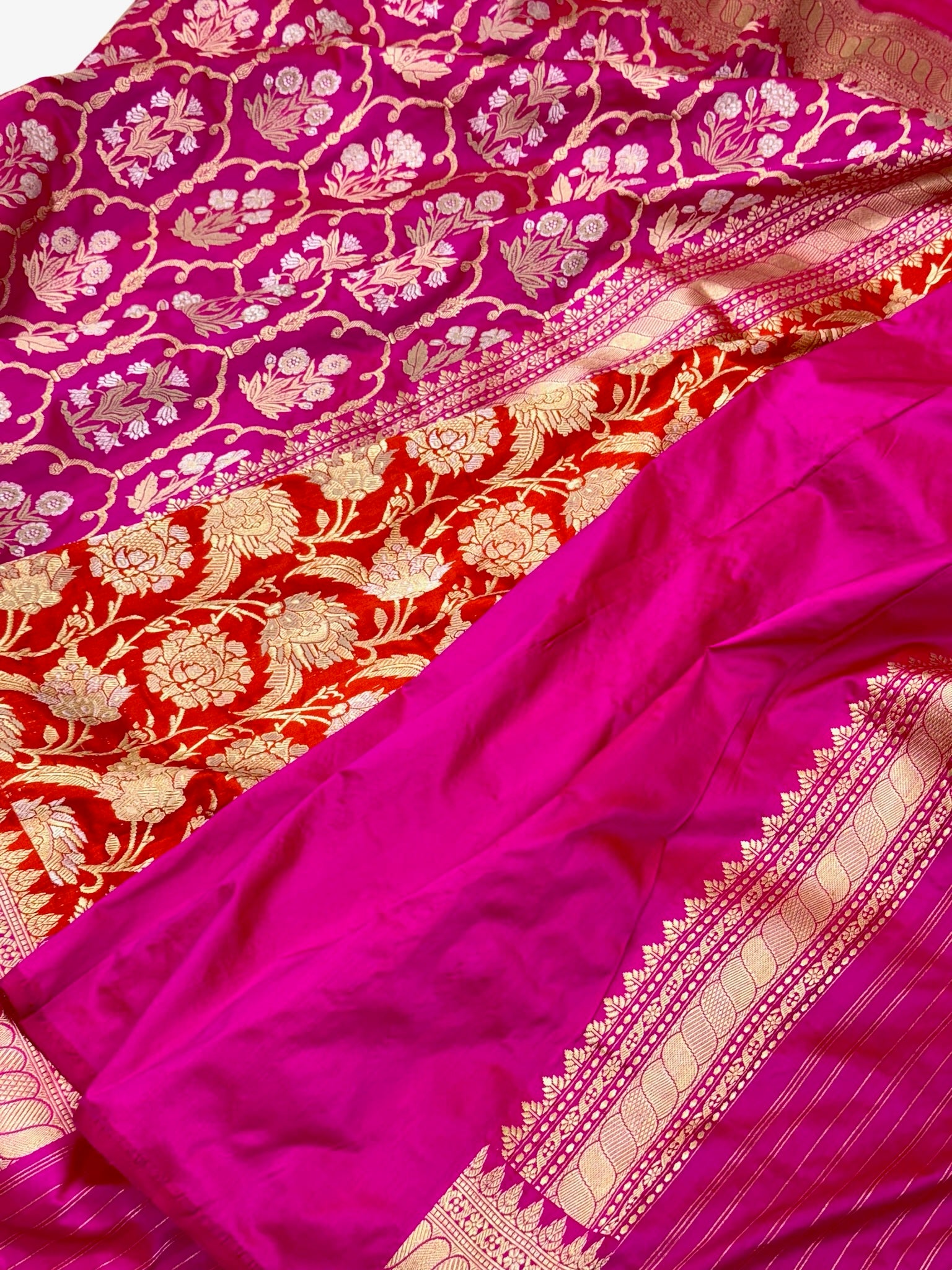 Rani Pink Pure Katan Silk Banarasi Handwoven Saree