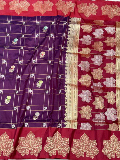 Magenta/Maroon Pure Katan Mulberry Silk | Kadhwa Technique | Handwoven Banarasi Modern Saree