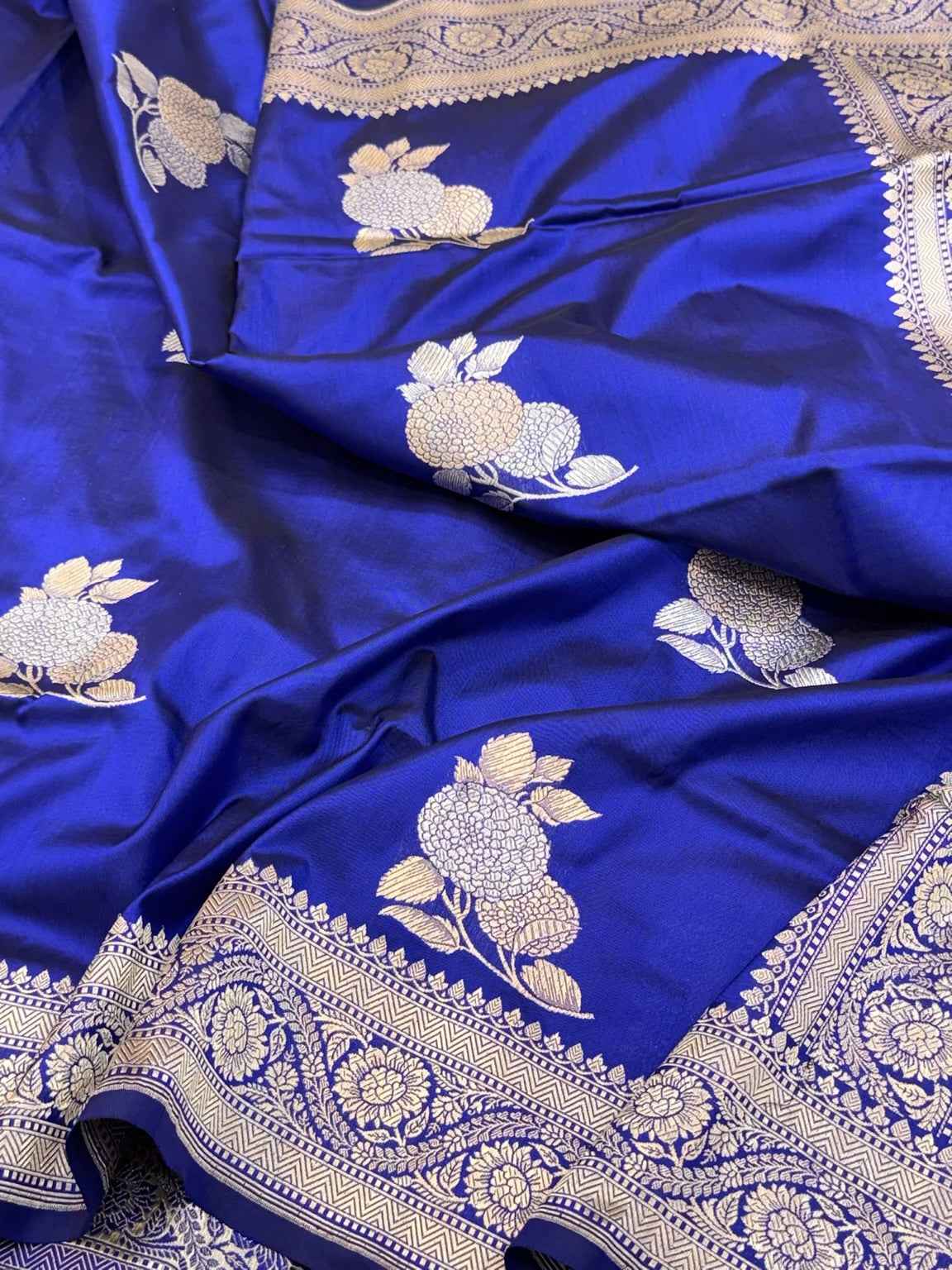 Blue Pure Mulberry Silk & Pure Katan Silk - Kadhwa Technique Handwoven Banarasi Saree