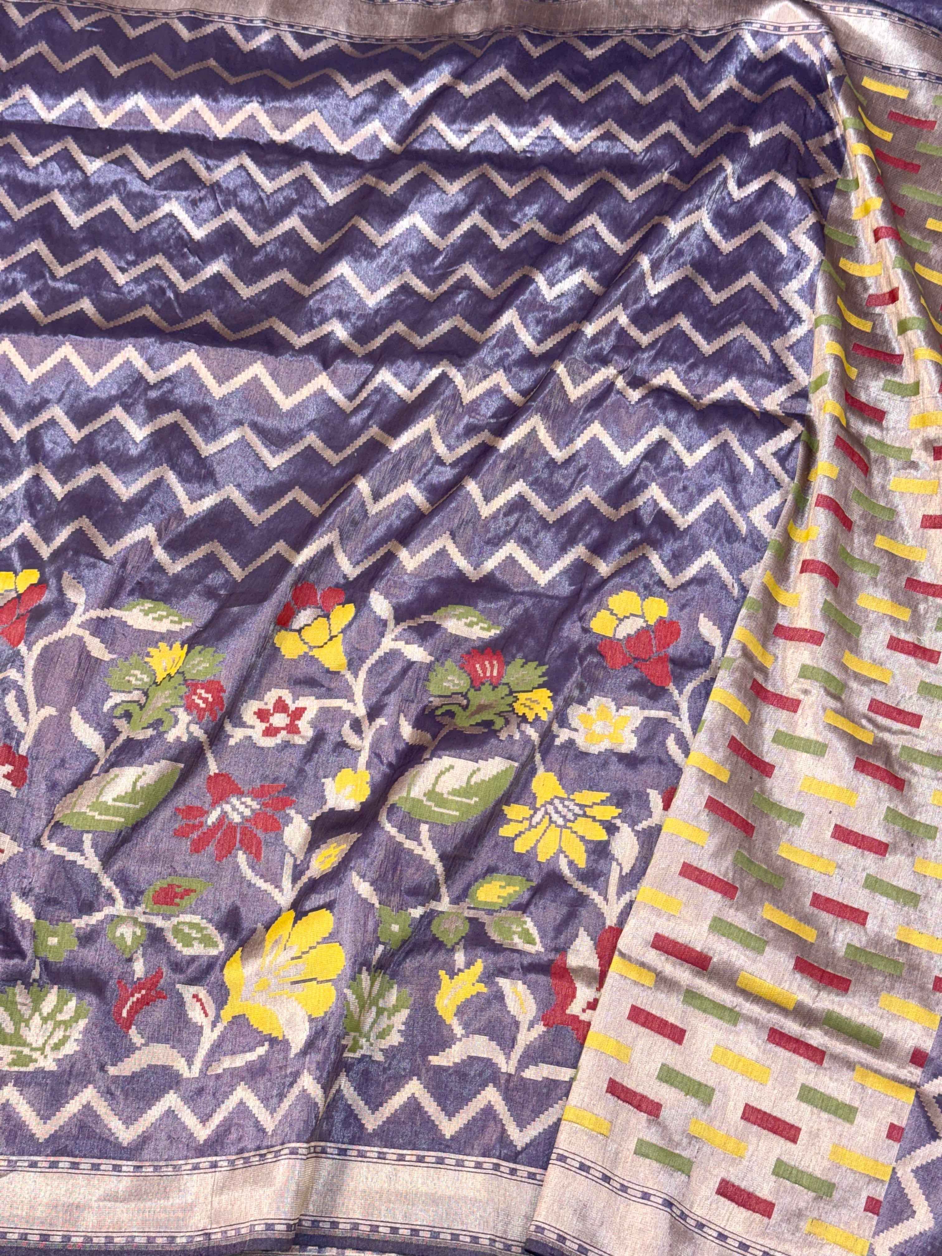 Rani Pink Pure Katan Silk Jamdani Handwoven Banarasi Saree |Ektara Weave|