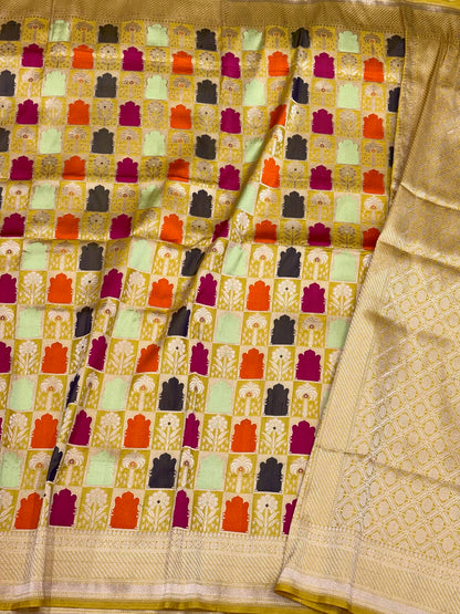 Mustard Yellow Pure Mulberry Silk & Pure Katan Silk Handloom Banarasi Saree - Rangkaat