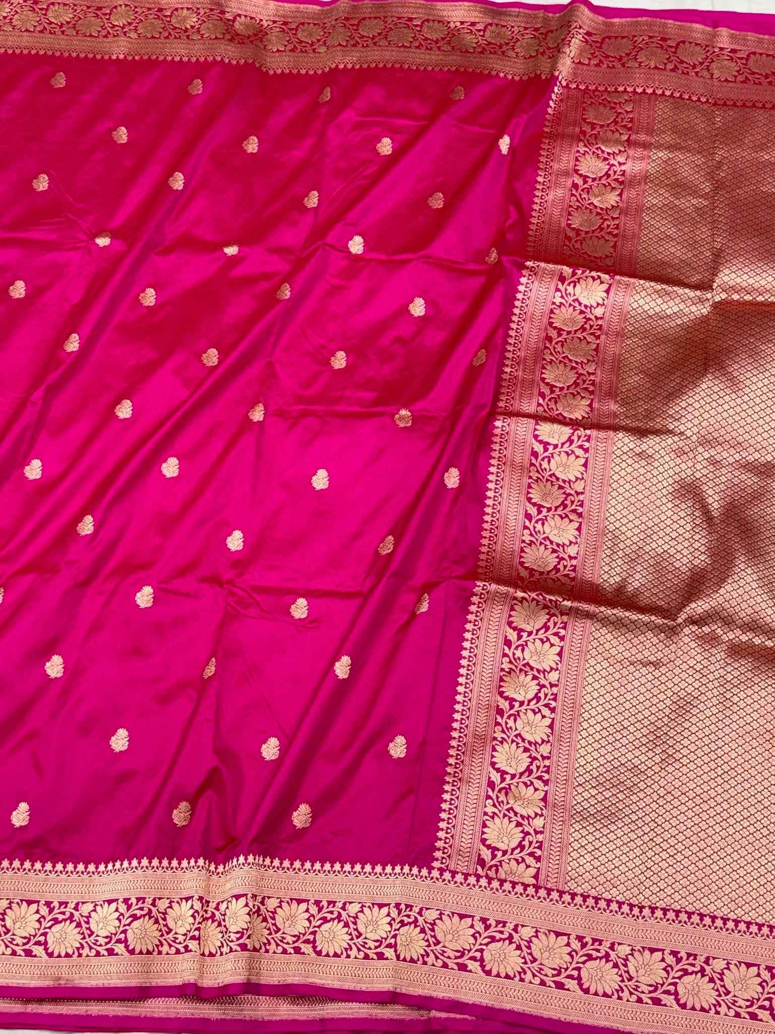 Pink Pure Katan Mulberry Silk Banarasi Saree | Kadhwa Weave | Handwoven Banarasi Saree
