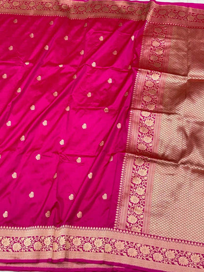 Pink Pure Katan Mulberry Silk Banarasi Saree | Kadhwa Weave | Handwoven Banarasi Saree