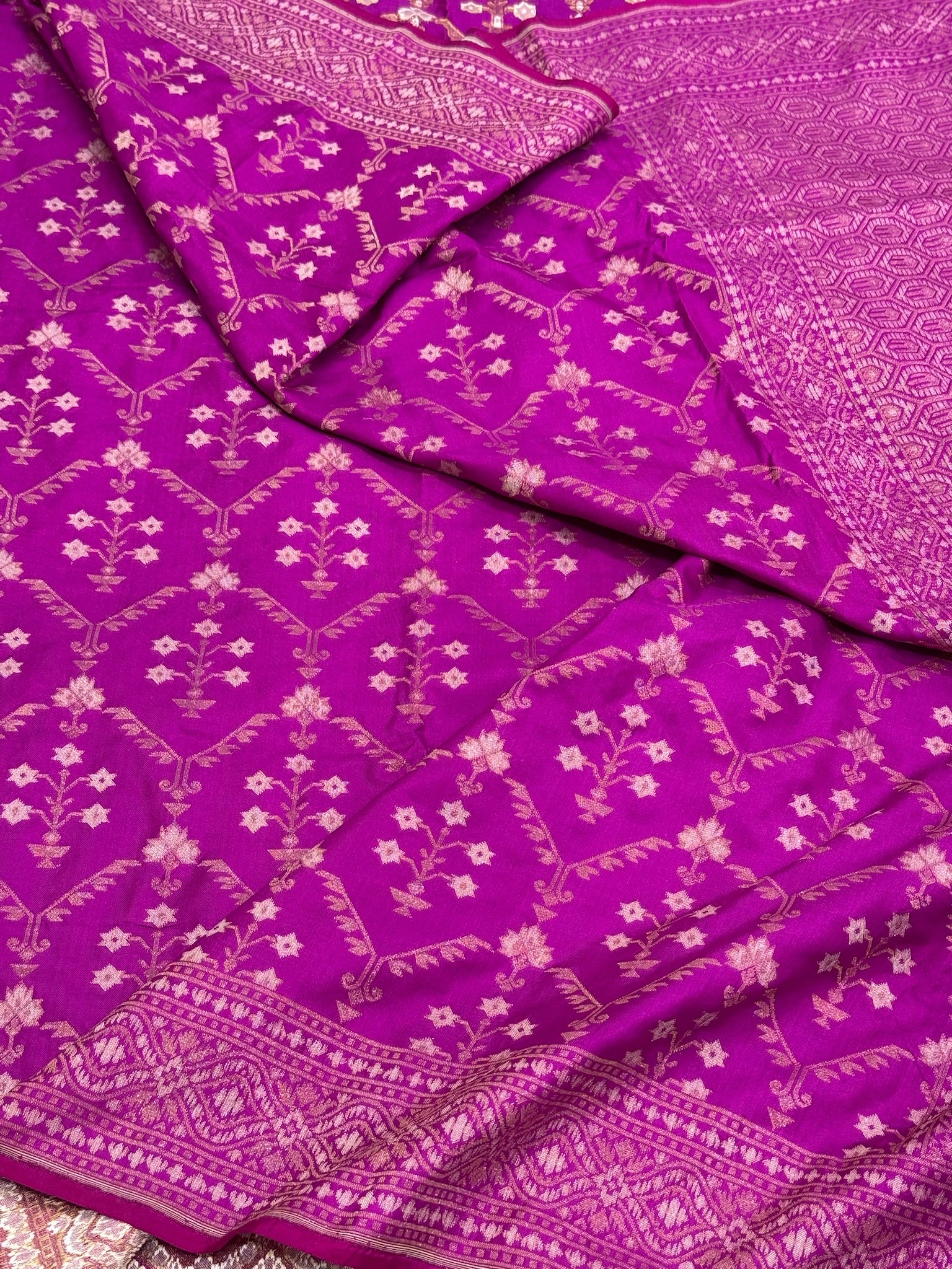 Magenta Purple Katan Ektara Silk Pure Handwoven Saree